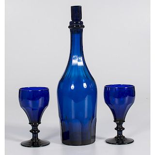 Cobalt Blue Glass Decanter and Glasses