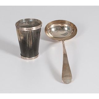 English Sterling Ladle and Mounted Horn Cup