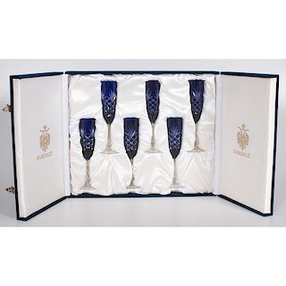 Faberge Cobalt Champagne Flutes and Martini Glasses