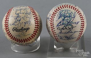 Two team signed baseballs