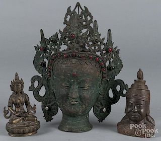 Three bronze Buddhists figures, tallest - 14'' h.