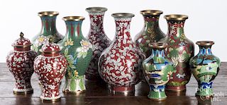 Five pairs of cloisonné vases, tallest - 9 1/4''.