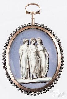 Miniature watercolor on ivory of three muses