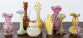 Nine art glass vases, tallest - 10 3/4''.