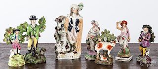 Seven Staffordshire and pearlware figures