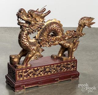 Chinese carved and painted dragon, 27'' h.