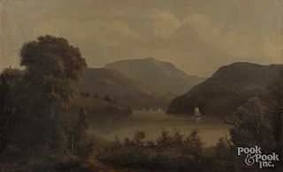 American oil on canvas river landscape, 19th c.