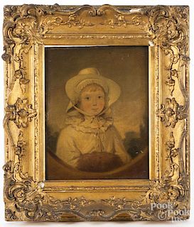 English oil on canvas portrait of a girl, 19th c.