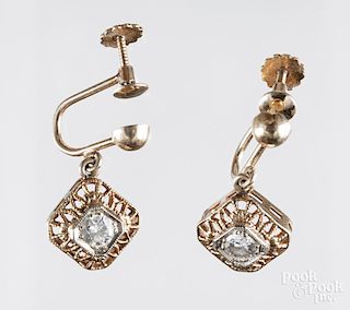 Pair of 14K gold and diamond earrings, 1.7 dwt.