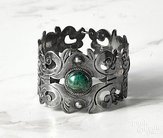 Mexican sterling silver and malachite bracelet.