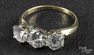 14K gold and three stone diamond ring