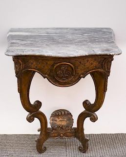Rococo Console Table, Marble-Top & Gilt Gesso
