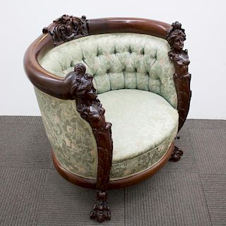 Victorian Rococo Revival Carved Barrel Chair