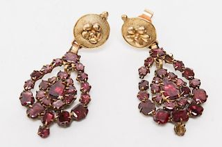 Victorian 14K Gold & Bohemian Garnet Earrings