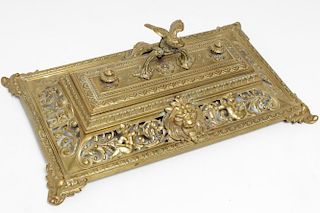 French Ornate Brass Inkstand, Rococo-Manner