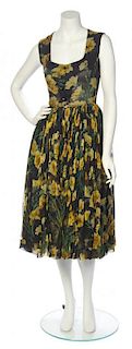 A Christian Dior Black and Marigold Print Silk Chiffon Dress,