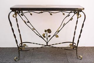 Wrought Iron & Marble Console Table