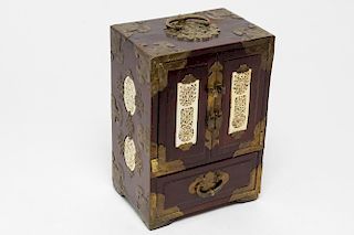 Chinese Hardwood & Faux Bone Jewel Box, Vintage