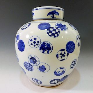 ANTIQUE CHINESE BLUE WHITE PORCELAIN COVER JAR - QING DYNASTY