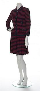 A Chanel Red and Navy Stripe Jersey Wool Knit Skirt Ensemble,