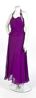A Purple Crinkle Chiffon Halter Dress,