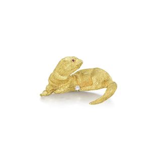 A Gold and Diamond Otter Brooch