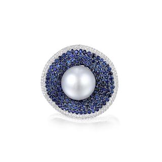 A Large Pearl and Sapphire Ring