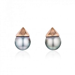 A Pair of Fine Black Pearl Stud Earrings