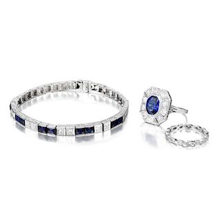 A Lot of Synthetic Sapphire and Diamond Jewelry