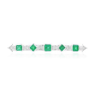 A Platinum Diamond Emerald Bar Pin