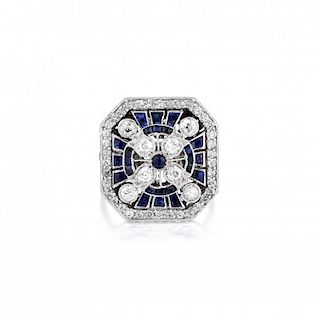 An Art Deco Style Diamond and Sapphire Ring