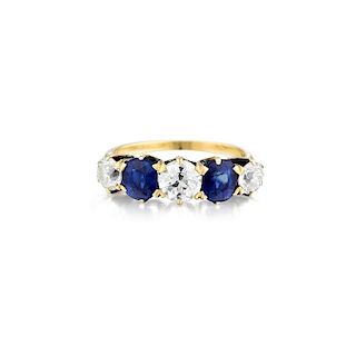 An Antique Five-Stone Diamond and Sapphire Ring