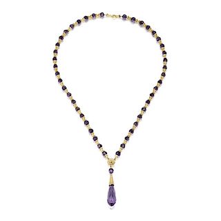 A Victorian Amethyst and Gold Bead Necklace
