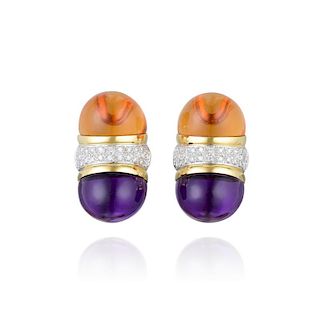 A Pair of Amethyst and Citrine Earrings
