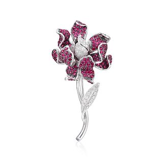 A Ruby and Diamond Rose Pin