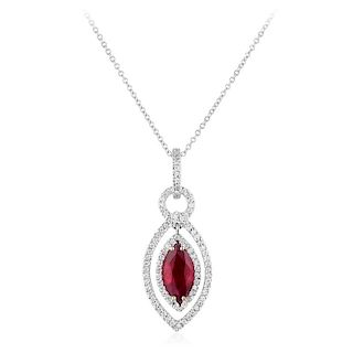 A Burmese Ruby and Diamond Pendant Necklace, with a GIA Report