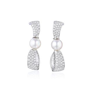 A Pair of Pearl and Diamond Bow Earrings