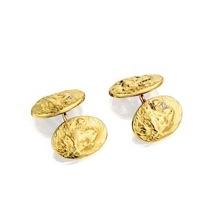 A Pair of Diamond and Gold Lion Cufflinks