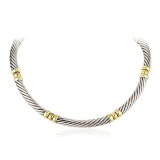 David Yurman Silver and Gold Cable Choker Necklace