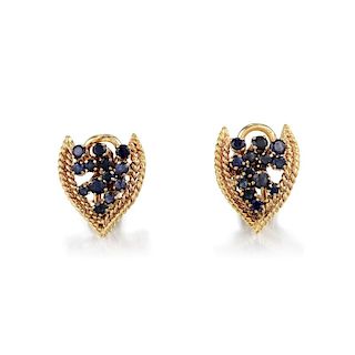 A Pair of Sapphire Leaf Earclips