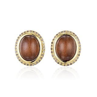A Pair of Wood and Diamond Earrings