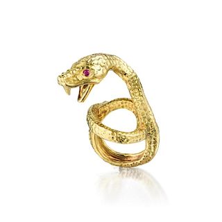 A Sculptural Gold Snake Ring