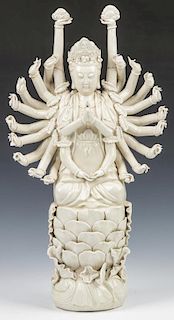 Blanc de Chine Guanyin Figure on a Lotus Base