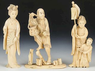 Group of 3 Antique Japanese or Chinese Carvings