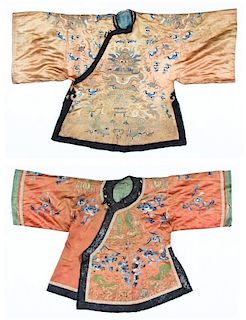 2 Antique Chinese Silk Embroidered Robes