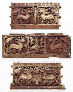 3 Antique Burmese Carved Wood Panels