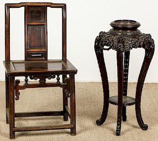 Antique Chinese Chair and Carved Wood Side Table