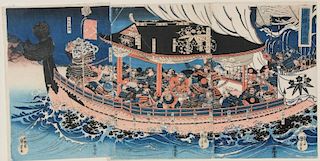 Utagawa Kuniyoshi (Japanese, 1797-1861) Woodblock Tryptich