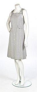 A Courreges White and Navy Wool Print Pinafore Dress,