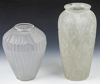 2 Frosted Glass Deco Style Vases
